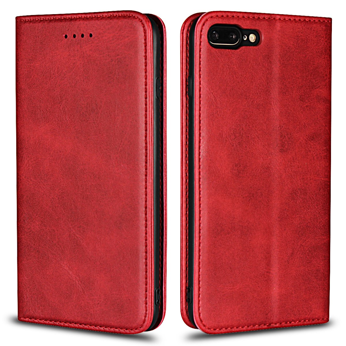 Copmob iPhone 7 Plus/8 Plus, Leather Flip Wallet Case [3 Slots] [Stand Function] [Magnetic Closure] Flip Case Cover for iPhone 7 Plus/8 Plus – Red