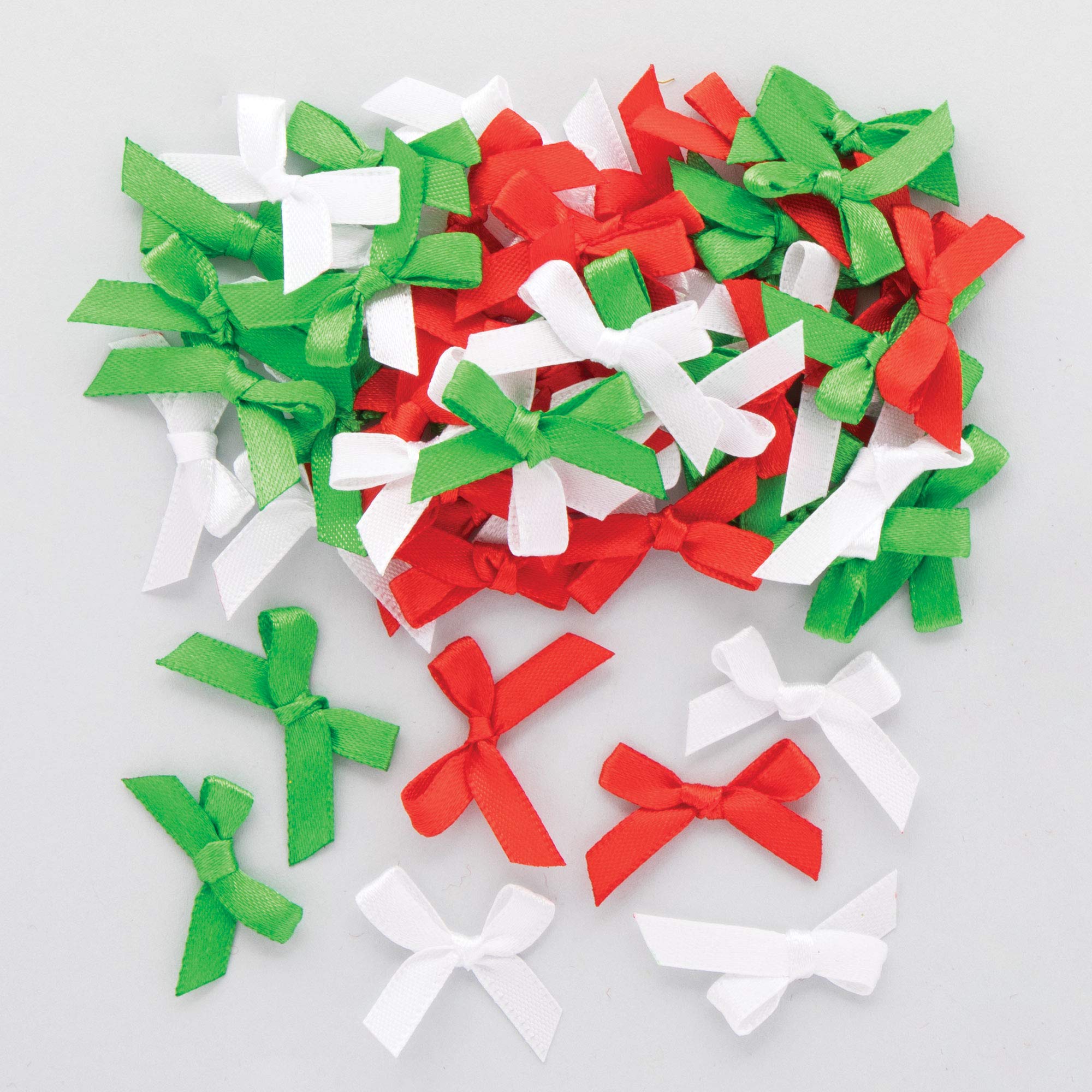 Baker Ross AX298 Christmas Self Adhesive Ribbon Bows - Pack of 72, Christmas Bows, Great Ribbons for Crafting for Kids Arts and Crafts