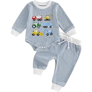 GGBNOMER Baby Boy fall Clothes 3 6 12 18 Months Winter Outfit Waffle Truck Embroidery Long Sleeve Romper and Pants Sets