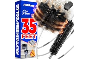 Holikme 35Feet Dryer Vent Cleaner Kit - Lint Remover,Fireplace Chimney Brushes,Replacement Parts,Duct Cleaning,Flexible Lint Brush with Drill Attachment×2,Use with or Without a Power Drill