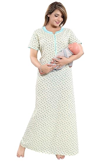 Cotton Feeding/Maternity/Nursing Nighty with Zip for Women (Available in Multicolour)