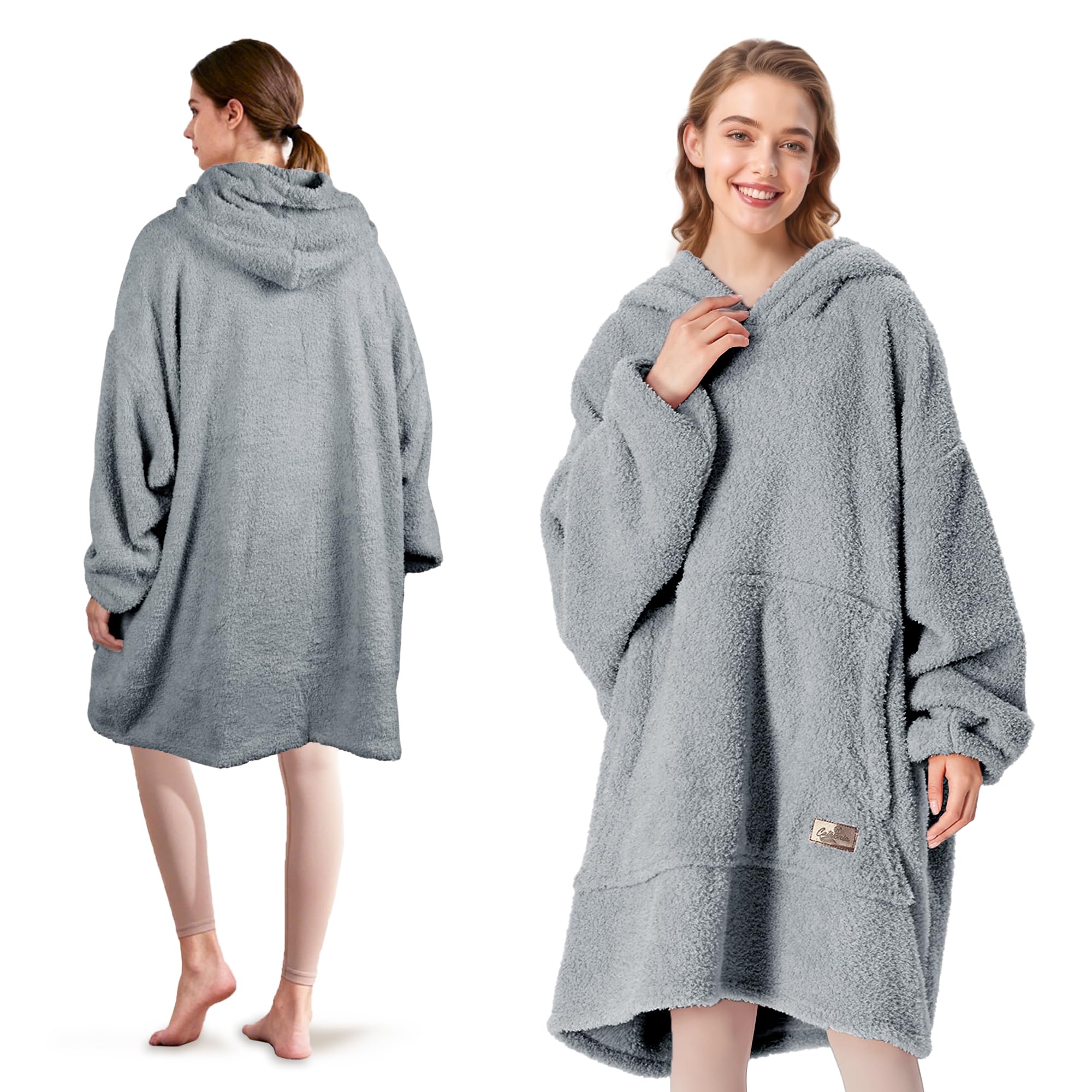 Catalonia Classy Wearable Oversized Hoodie Blanket, Snuggle Sherpa Blanket Hoodie, Warm Throw Blanket Sweatshirt with Sleeves for Winter, Gifts for Mum Women Men Adults Teens, Grey