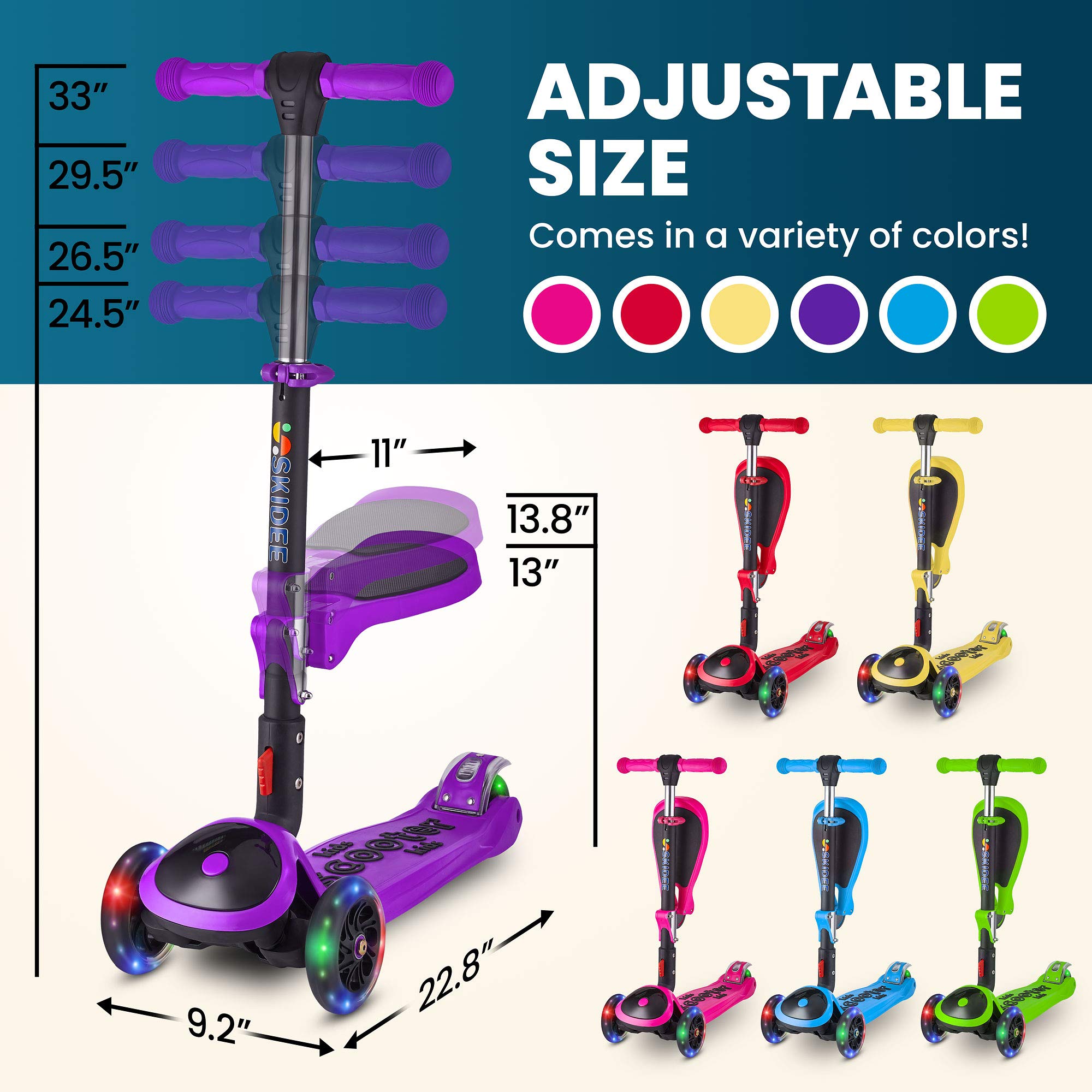 S SKIDEE Scooter for Kids with Foldable and Removable Seat Adjustable