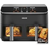 COSORI Air Fryer with Dual Baskets, 9Qt 10-in-1 Functions,130 Recipes for Easy Cooking, Fresh Balanced Meals for Family and C