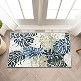 Wonnitar 2x3 Kitchen Sink Rug, Machine Washable Blue Bathroom Leaf Rugs, Monstera Coastal Non-Skid Bedside Accent Mat, Non-Sh
