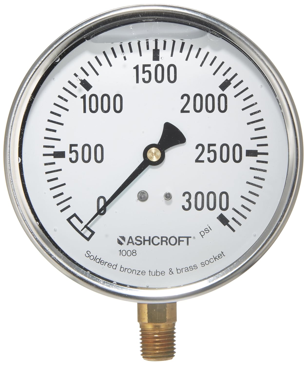 Ashcroft Type 1008AL Stainless Steel Metric Case Commercial Pressure Gauge, 4" Dial Size