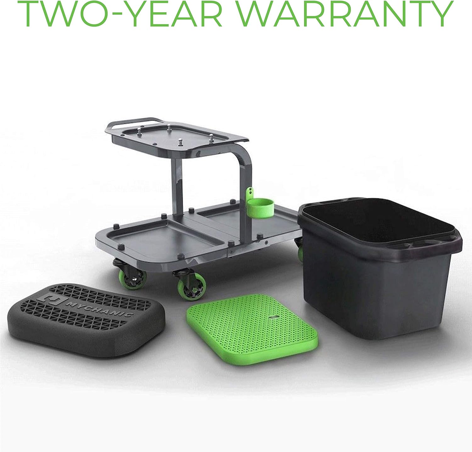 MYCHANIC Rolling Car wash Stool with Bucket Dolly - Heavy-Duty 5 Gallon Car Wash Bucket with Grit Guard - 350 Pound Capacity - Kneeling Pad - Cup Holder - Powder Coated Steel Frame: Automotive