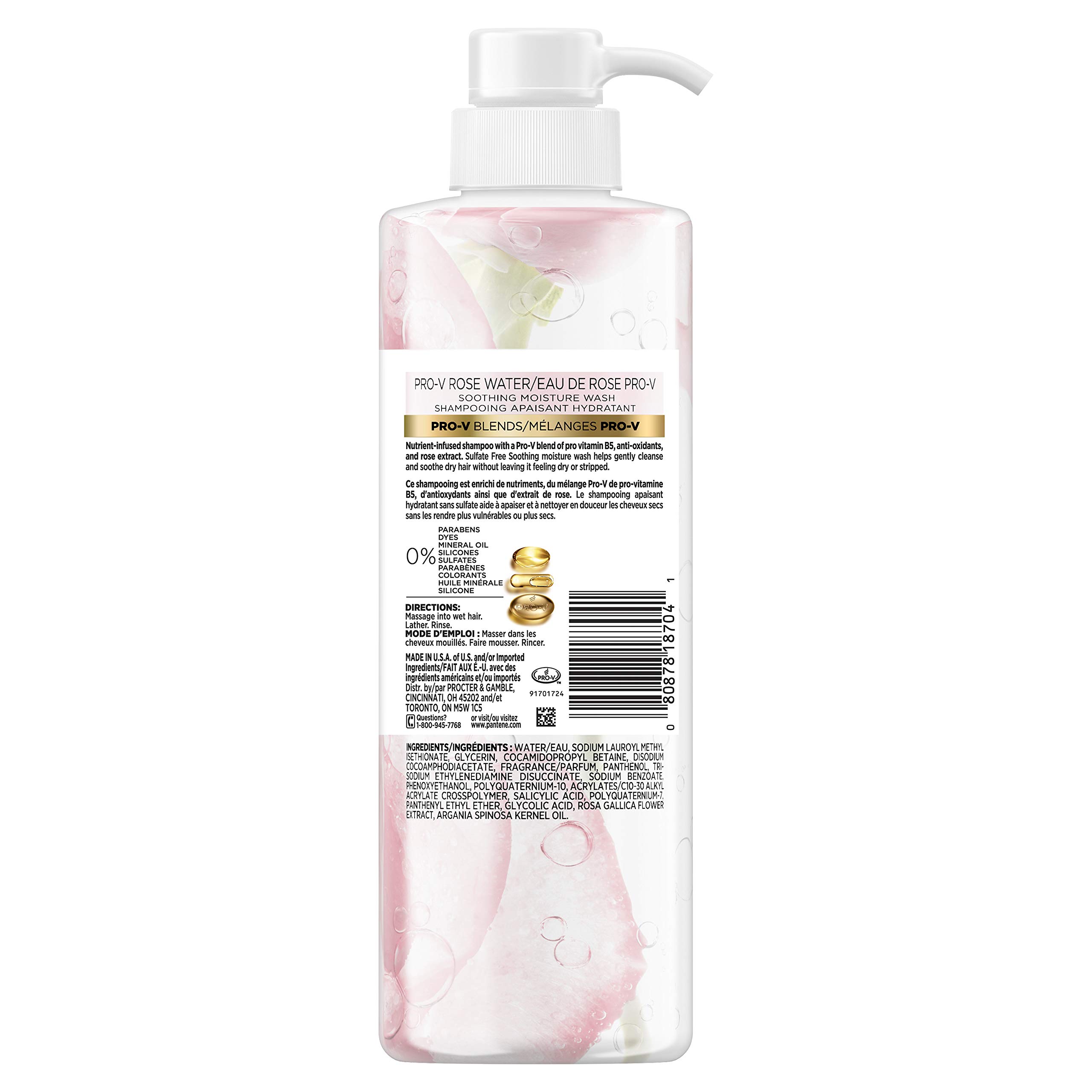 Pantene, Shampoo, Sulfate, Paraben and Dye Free, Pro-V Blends, Soothing Rose Water, 17.9 fl oz