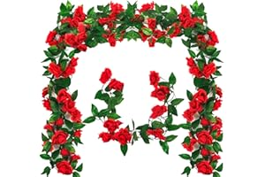 ARROWOM Derby Day Decorations, 32FT Roses Derby Party Favors Fake Flowers Plants, Derby Roses Artificial Flower Hanging Rose Home Party Garden Craft Art Photo Backdrop Decorations