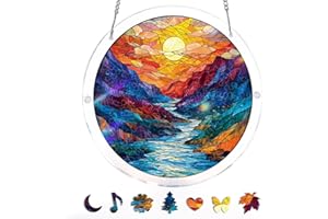 Kaayeewood Acrylic Puzzle for Adult, Colorful Mountain Moon Sun Catchers Window Hanging Panel 83 Pieces Puzzle SunCatchers fo