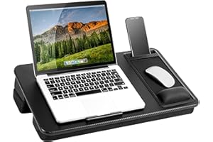 LAPGEAR Extra Large Adjustable Lap Desk – Fits Laptops up to 17.3”, Adjustable Cushion, Memory Foam Wrist Rest, Mouse Pad, Device Ledge, & Phone Slot – Black Carbon - Style No. 88108