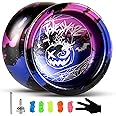 JOLESHARE Professional Unresponsive Yoyo X5 for Pros and Responsive Yoyos for Kids Beginners - Replaceable Unresponsive Bearings, Gloves, Removal Bearing Tool and 5 Cords Included (Blue Purple Black)