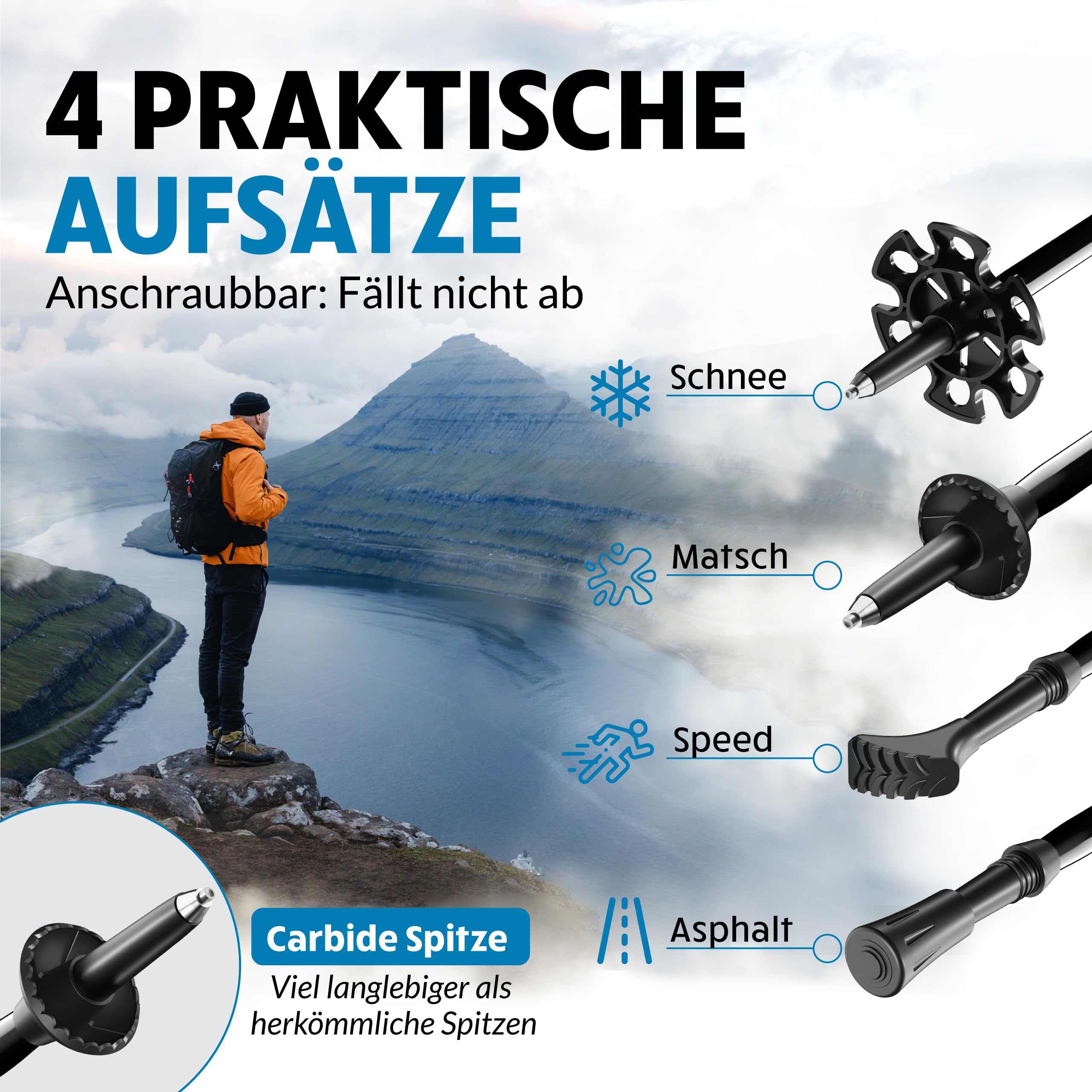 Terra Peak Wanderstöcke Teleskop Aluminium faltbar, ausziehbar & Ultra-leicht - Trekkingstöcke & Nordic Walking Stöcke verstellbar Damen & Herren mit Gummipuffer Wander-Stock & Hiking Poles (Zubehör) 5