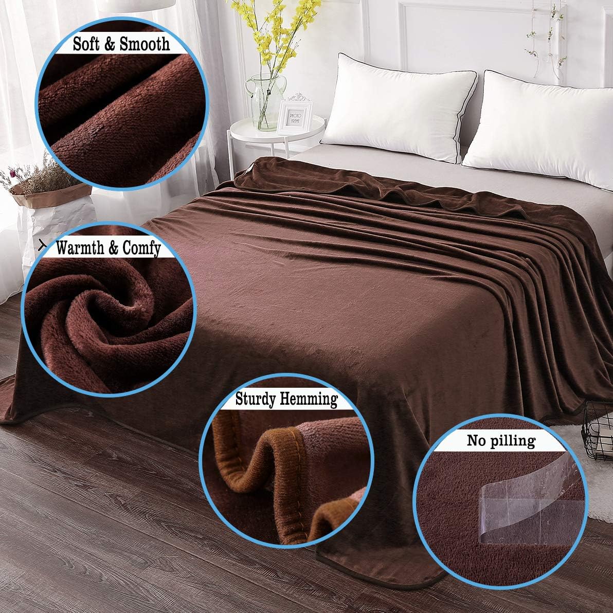 HOZY Fleece Blanket 350GSM Super Soft Fluffy Solid - No Static Throws for Large Bedspread/Sofa- Brown 220 x 240cm - Image 3