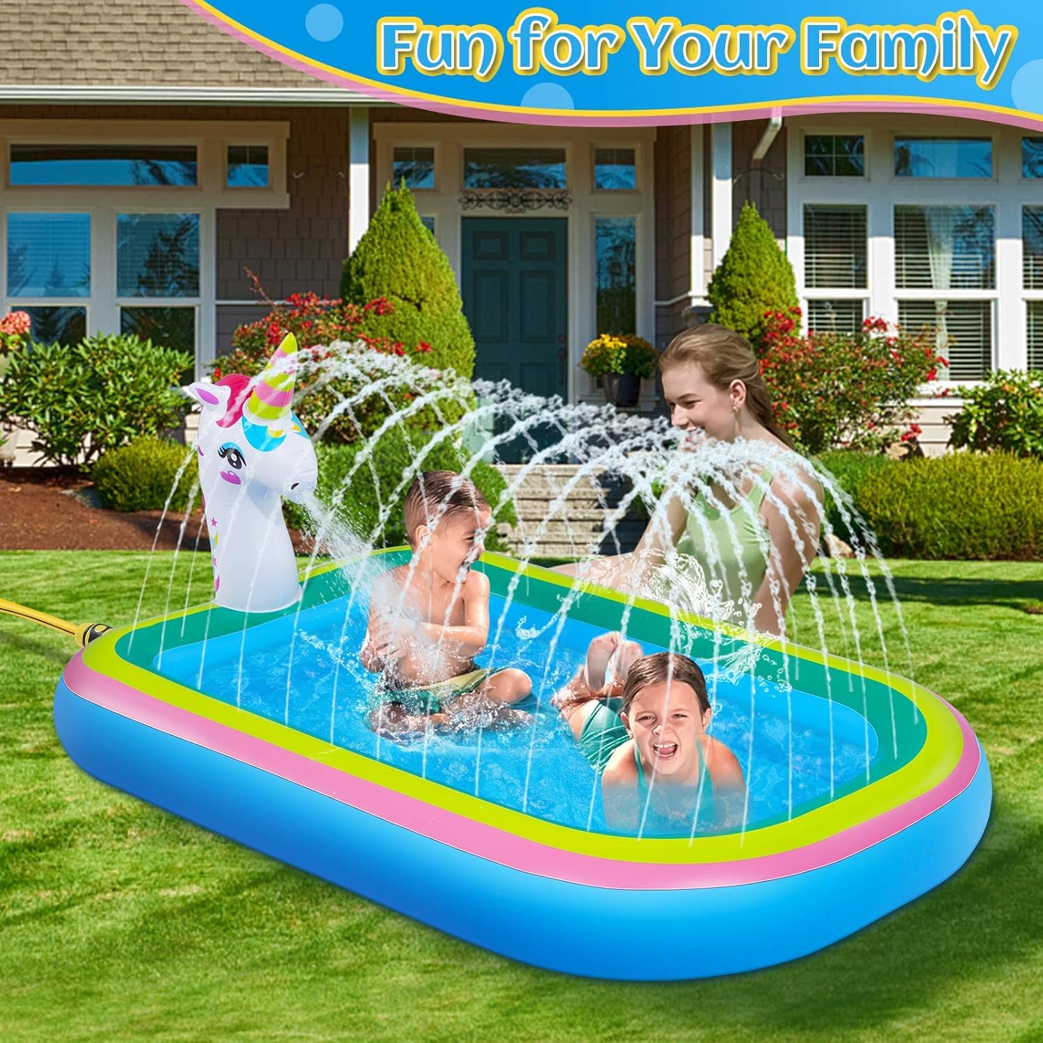 iBaseToy Splash Pad Sprinkler Pool for Kids Toddlers - 68" Unicorn Sprinkler Splash Mat, Inflatable Kiddie Baby Swimming Wading Pool, Outdoor Sprinklers Water Toys Games for Boys Girls Backyard Yard: Kitchen & Dining
