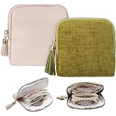 JATEBI 2 Pcs Small Travel Jewelry Organizer Case Zipper Faux Leather Pouch | 6 Individual Pockets, Zippered Design, Soft Chenille Lining, Two-Piece Set Portable Bag, for Getaways, Daily Use, and Gift