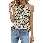 Bashafo Summer Halter Tank Tops for Women Loose Fit Pleated Tie Back Sleeveless Tops Casual