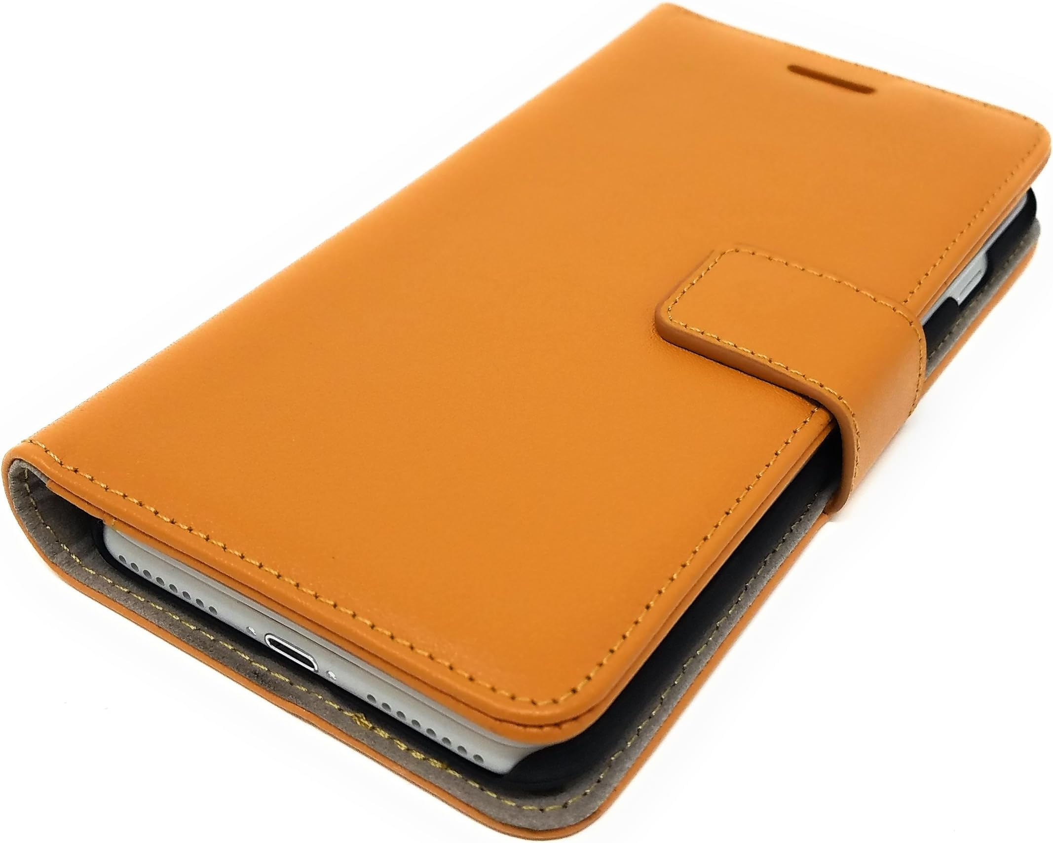 DFY Mobile Leather Wallet Case for iPhone 8/7 Plus - with Protective Cover and Magnetic Closure (Tan)