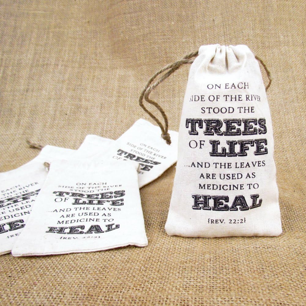 Trees of Life 3 x 6 Natural Cotton Drawstring Bag for Essential Oil Gifts; Set of 6 Bags - by Rivertree Life