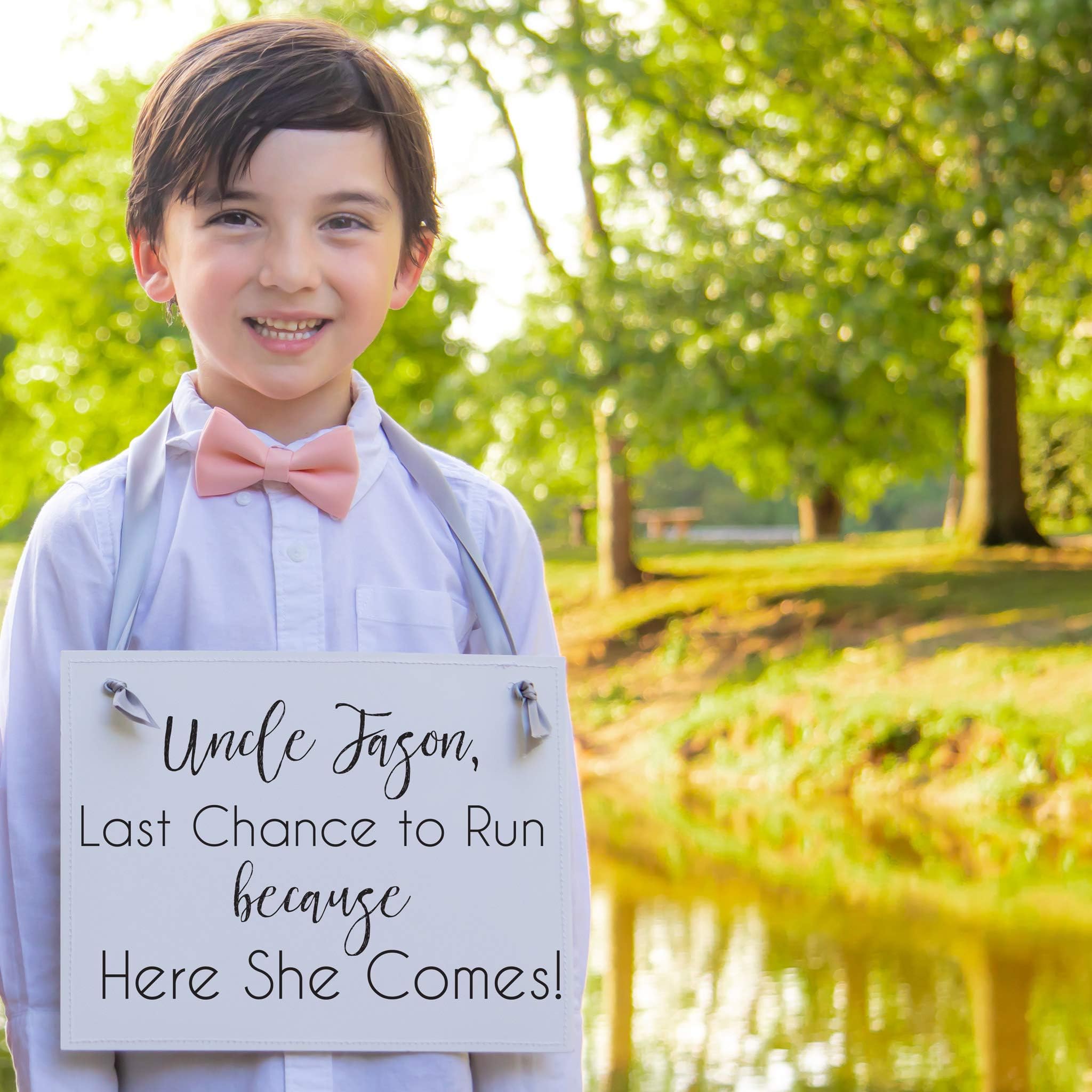 Wedding Ring Bearer Sign - Uncle Last Chance To Run Sign (Personalized with Custom Groom's Name) Handcrafted Accessory for Flower Girl or Ring Bearer | Niece or Nephew of Bride and Groom