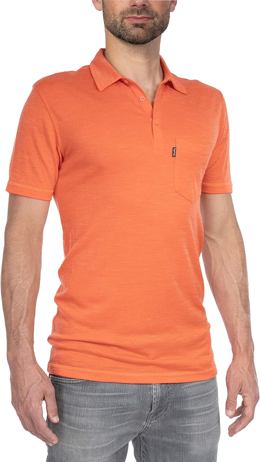 Woolly Clothing Men's Merino Wool Polo Shirt - Ultralight - Wicking Breathable Anti-Odor: Clothing