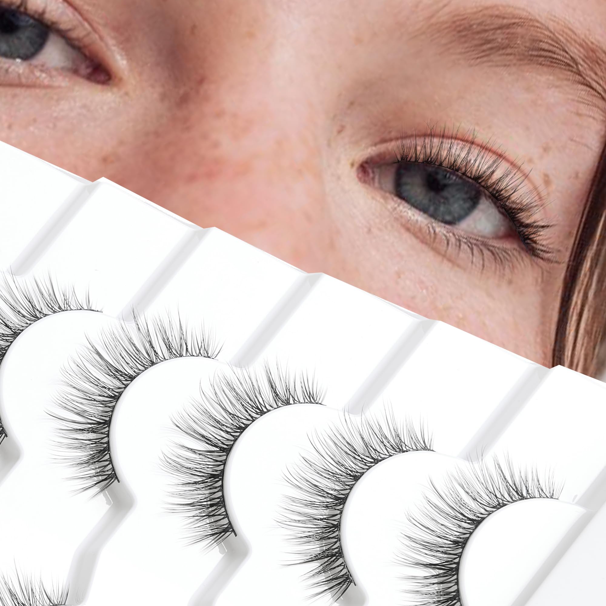 Onlyall Short Lashes Natural Look Wispy False Eyelashes Asian Flared Eyelash Small Fake Eye Lash Soft Fluffy 7 Pairs DK14 — image 1