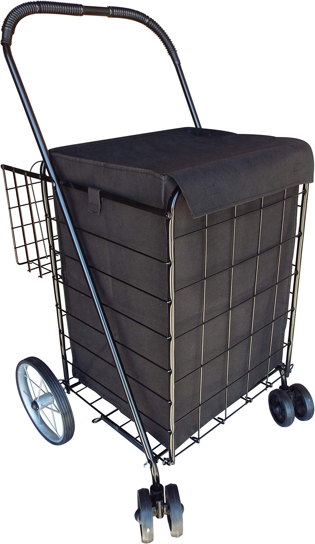 Mobility Portable Double Basket Heavy-Duty Folding Shopping Cart w/Front Snap-onSwivel Wheels. Never Make Two Grocery Trips Again! Fast Assembly! Cruise Easy at 165lbs. Liner Included!