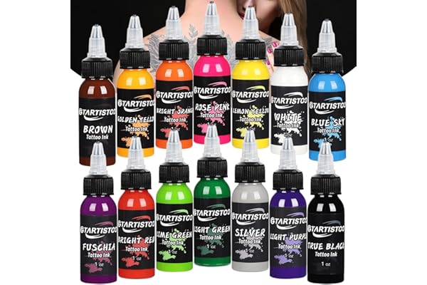 GTARTISTOO Tattoo Ink Professional Set 14 Colors 1OZ Vegan-Friendly Pigment Tattoo Ink Supplies Ink