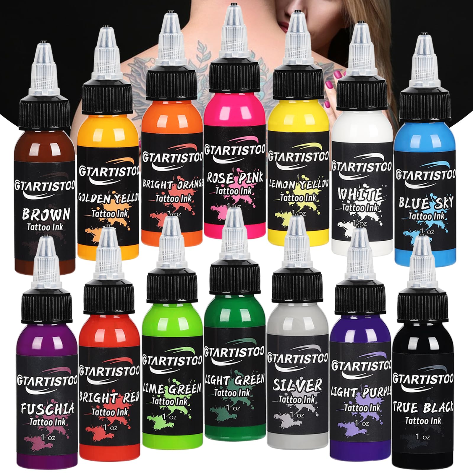 Tattoo Ink Set 14 Colors 1oz(30ml) Vegan-Friendly Tattoo Pigment Color Ink Professional Supplies