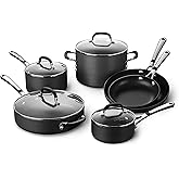 Calphalon 10-Piece Non-Stick Kitchen Cookware Set, Black Pots & Pans with Stay-Cool Stainless Steel Handles, Hard-Anodized Al