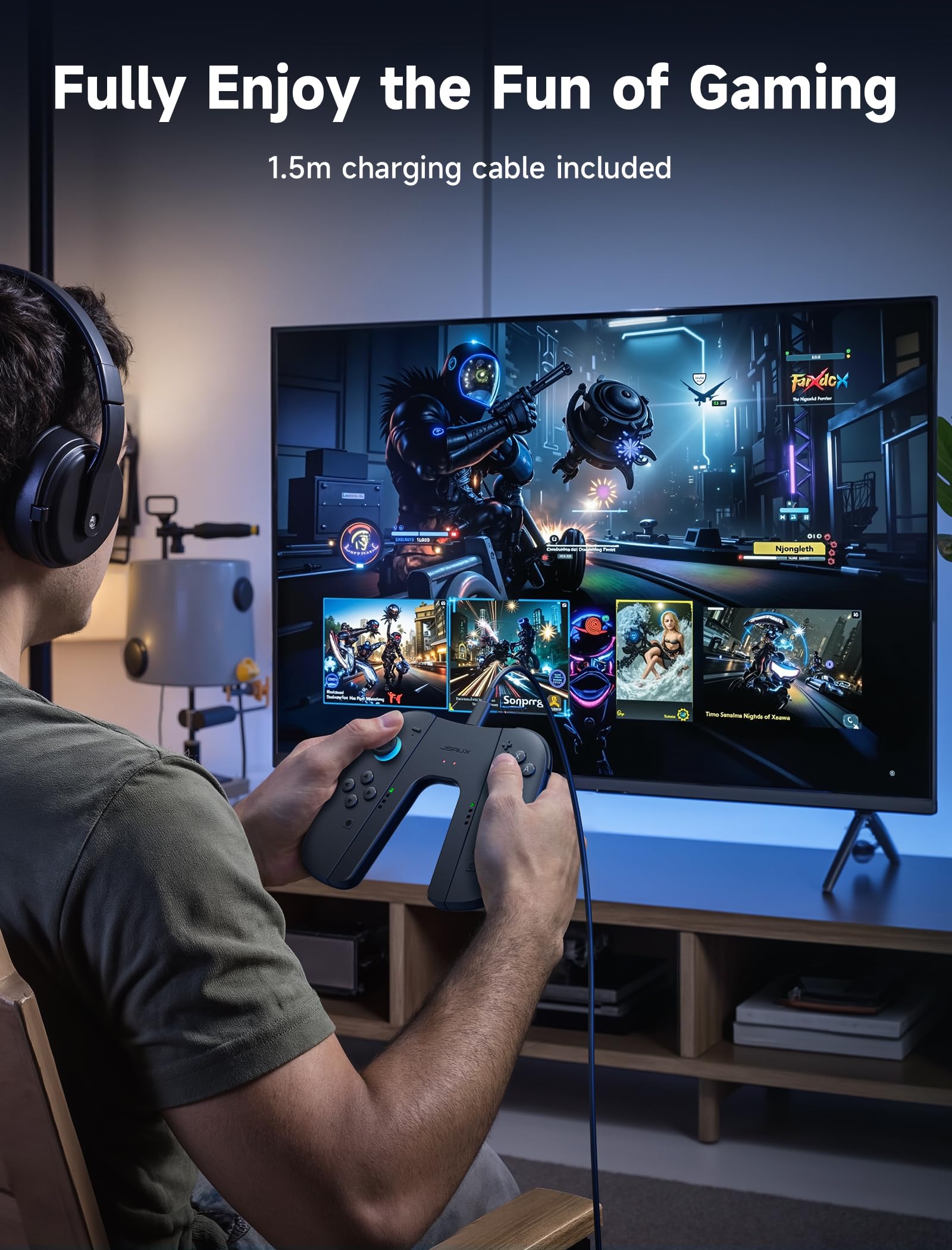 JSAUX Switch 2 Ladegriff, Magnetischer Griffcontroller kompatibel mit Switch 2 Joypads, Spielen während des Ladevorgangs mit LED-Anzeige & 1,5 m/4,9 ft Ladekabel – Schwarz 6