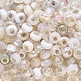 ZHIYUXI 100PCS White Large Hole Beads Bulk for Jewelry Making European Big Hole Spacer Beads for Bracelet Making Necklace Pens DIY Craft