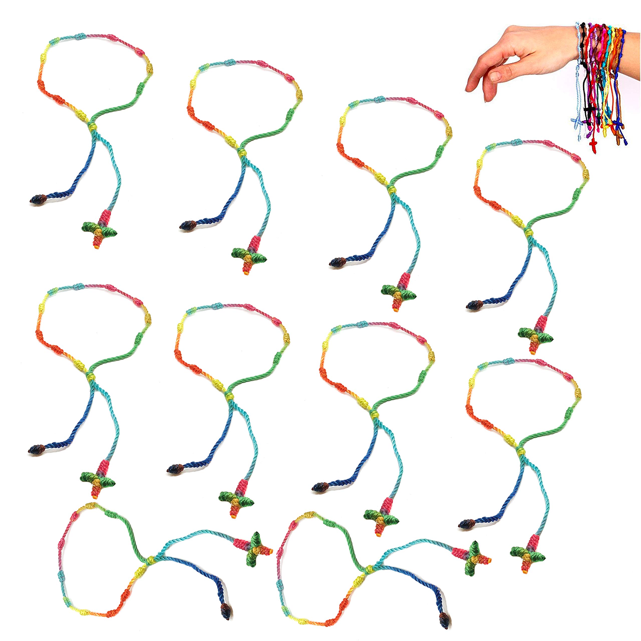 YouU 10 Pcs Handmade Rosary Cross Bracelets, Pulseras Decenarios Colourful