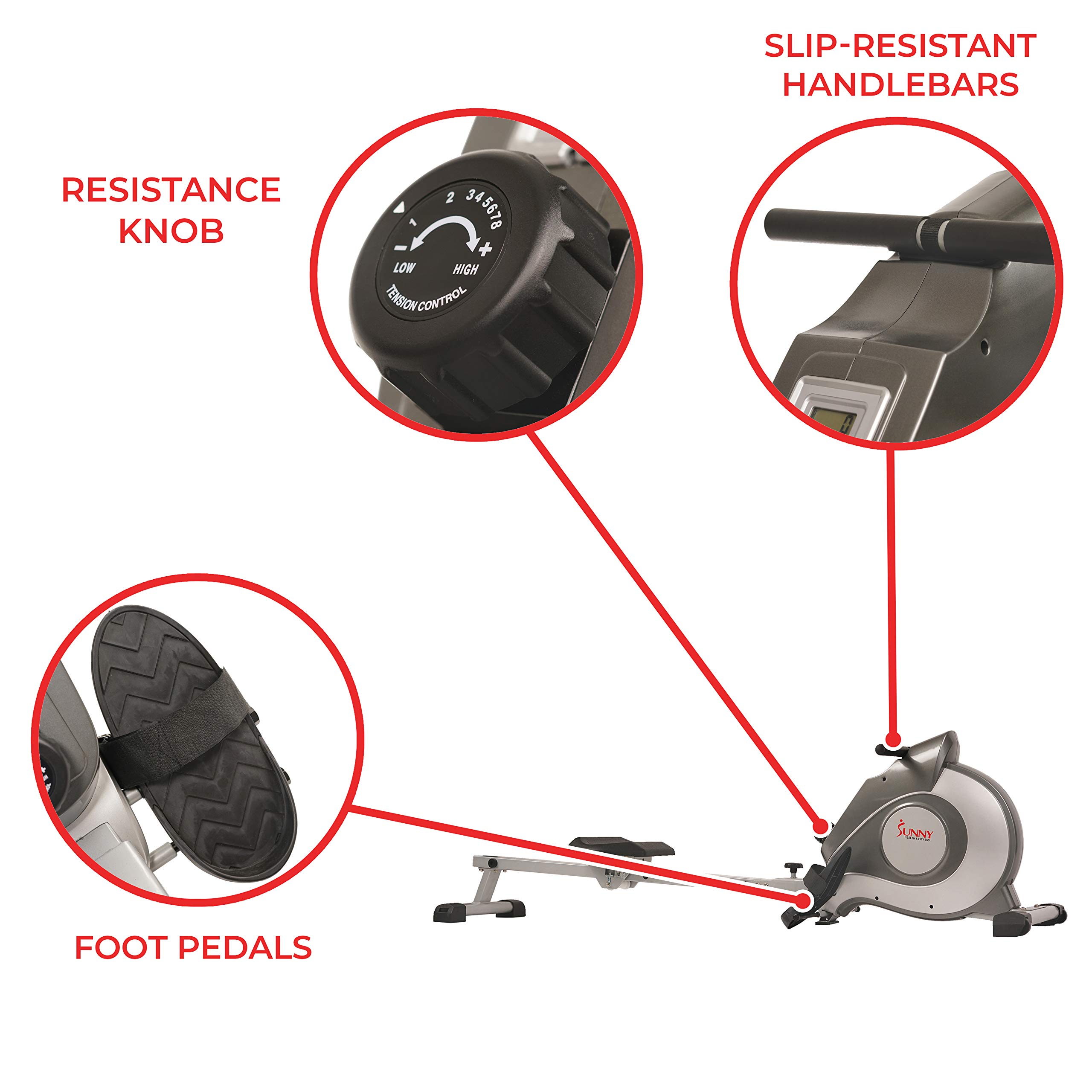 Sunny Health & Fitness Magnetic Rowing Machine Rower with LCD Monitor & Extended Slide Rail - SF-RW5515 - Image 5