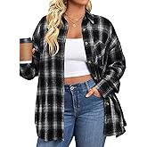 IN'VOLAND Womens Plus Size Flannel Plaid Shirts Long Sleeve Casual Collared Button Down Shirt Loose Blouse Top