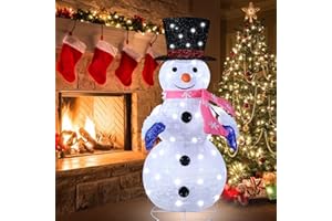 Kemooie 3FT Lighted Snowman Christmas Decorations, Pre-Lit Light Up White Collapsible Snowman with Built-in Led Lights Holiday Snowman for Home Indoor Lawn Yard Xmas Décor
