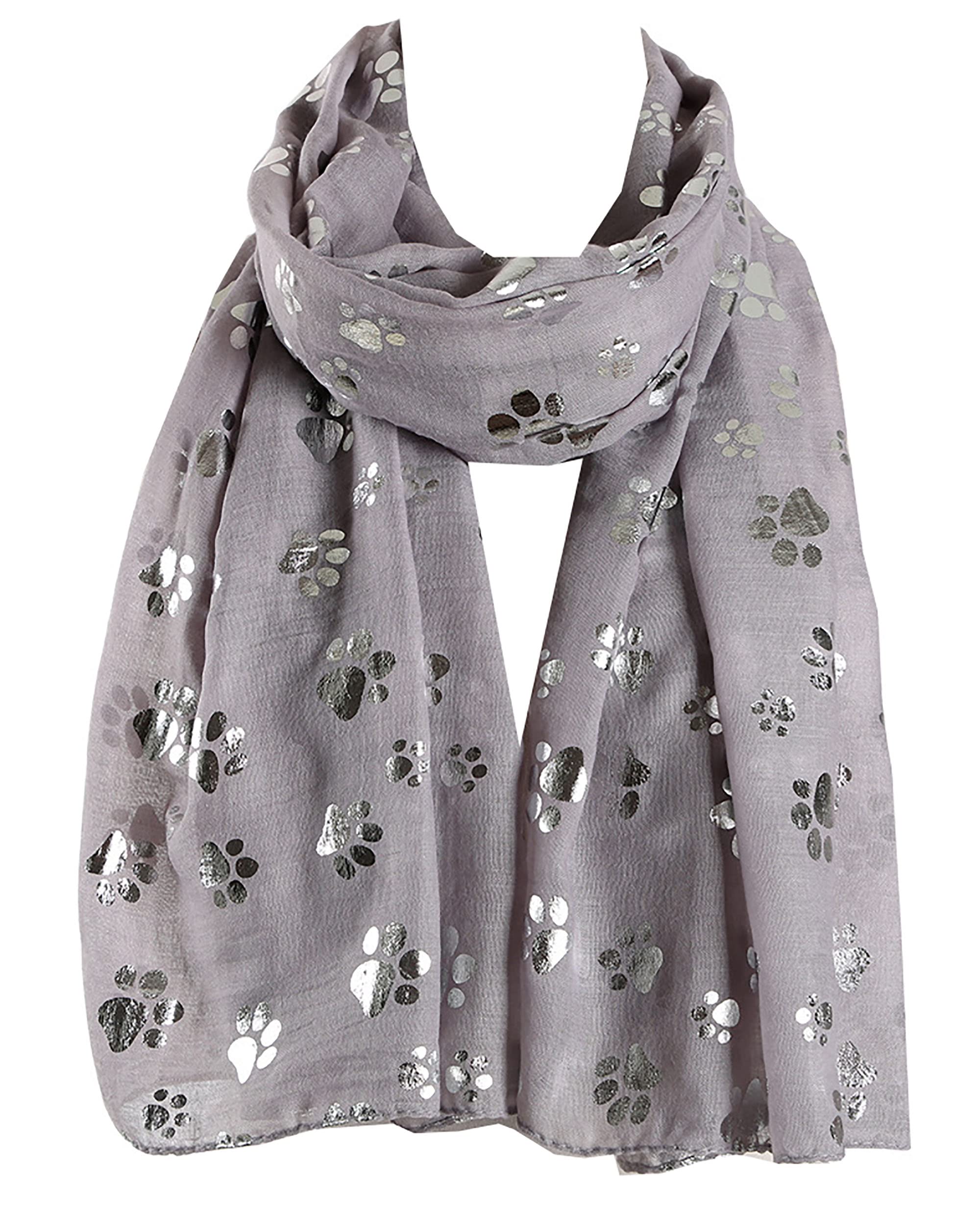 GFM® Dog Paws Silver Foil Print Scarf (DP-SL-03-BH-Grey)