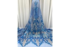 DEERHOBBES DESIGN YOUR OWN 3 Yards African Lace Fabric French Beaded Lace Net Tulle Fabric Embroidered Lace Fabric for Dress Guipure lace L02 (Blue)