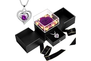 RIANEAN Birthday Gifts for Women, Preserved Rose with Necklace & LED Light in Gift Box, Eternal Flowers Rose Gifts for Women Wife Girlfriend, Women Gifts for Birthday, Anniversary, Christmas(Purple)