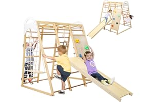 Wpond Indoor Jungle Gym, 8 in 1 Indoor Playground for Kids, Wooden Toddler Climbing Toys Indoor, Climbing Gym for Boys and Girls, Toddlers Wooden Climbing Gym for Age 3-8