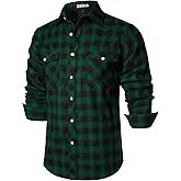 ZEROYAA Men's Casual Regular Fit Button Up Flannel Checked Plaid Shirts with Pockets