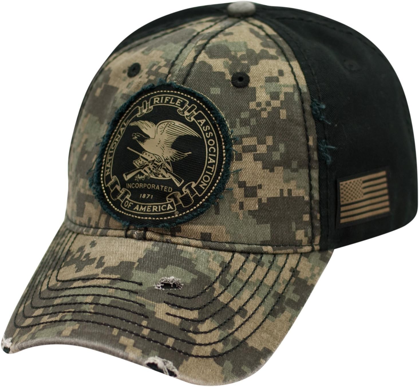 NRA Distressed Logo Digi Camo & Black Cap