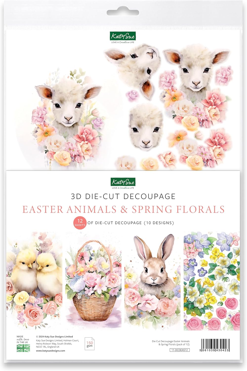 Katy Sue Easter Animals & Spring Florals Die-Cut Decoupage Sheets 12 Pack