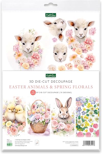 Katy Sue Easter Animals & Spring Florals Die-Cut Decoupage Sheets 12 Pack