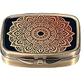 Dynippy Pill Case Pill Box with Mirror Retro Pocket 2 Compartment Medicine Case Vitamin Pill Organizer for Pocket Purse and Travel (A-Mandala)