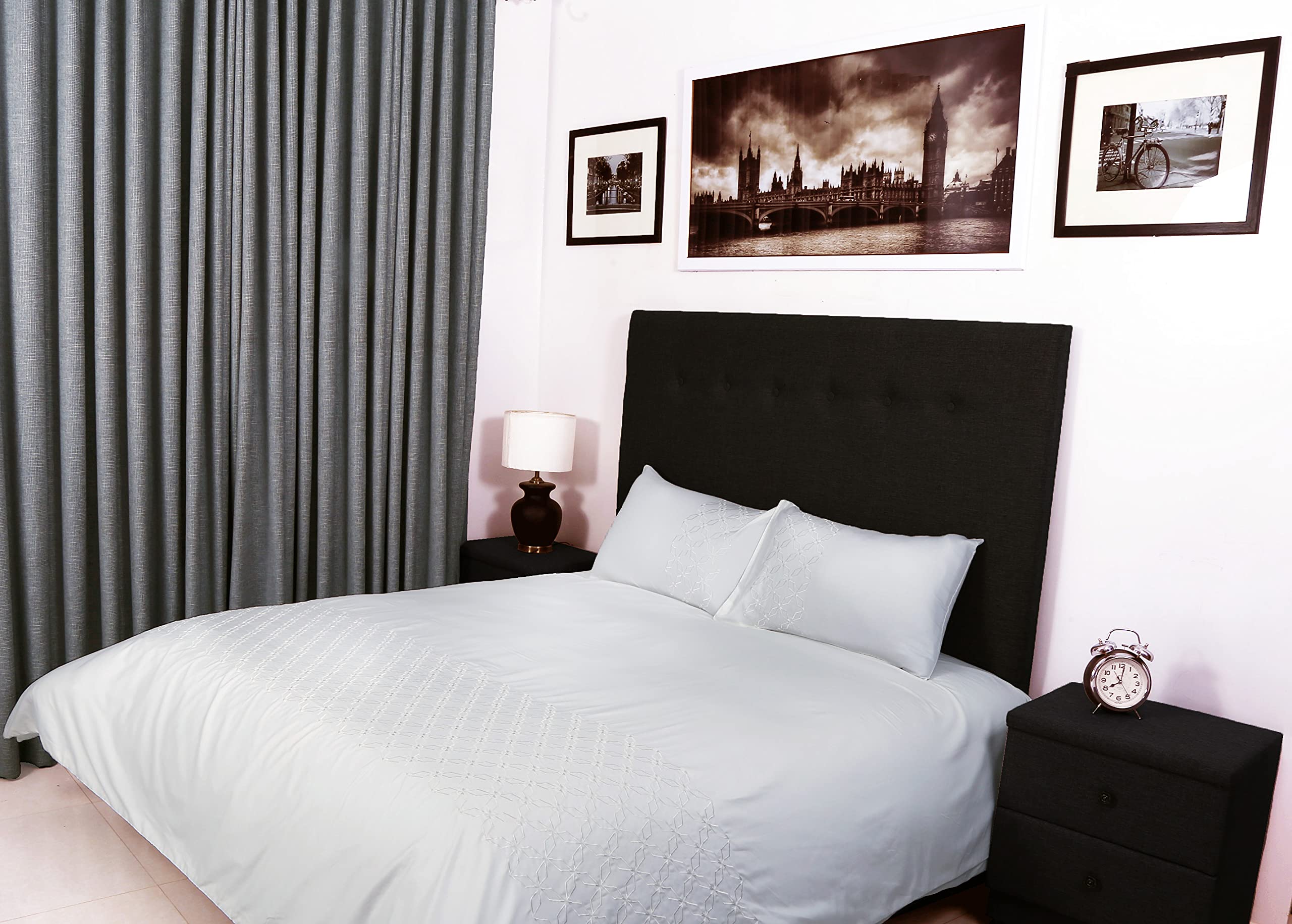 Bed Thread - Egyptian Cotton Double Duvet Covers Set Off-White, 400 Thread Count Long Staple Cotton Duvet Sets Double, Quilt Covers Bedding Sets, Perla Viscose Embroidered 100% Cotton Duvet Covers