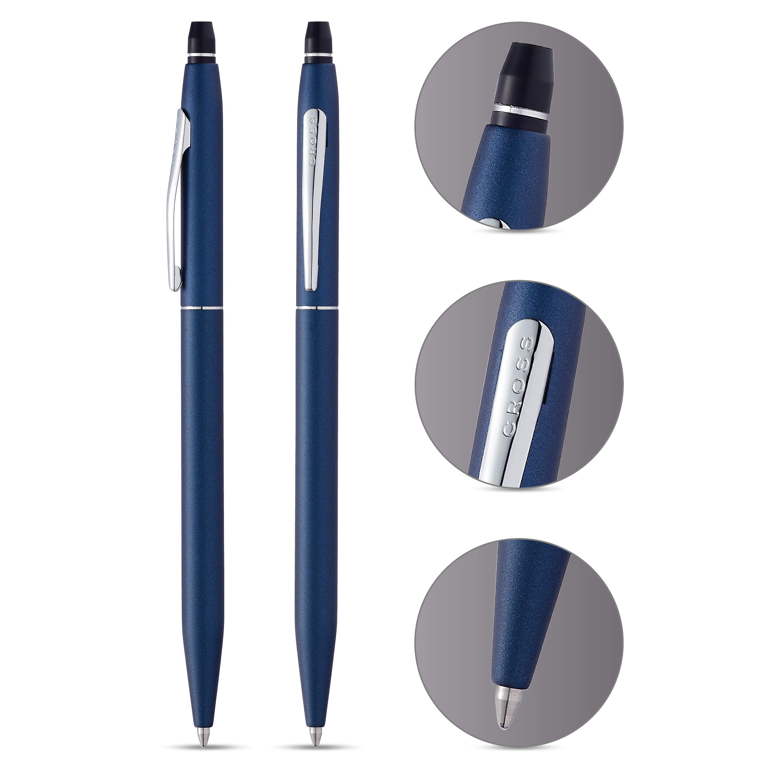 Cross Click Blue Lacquer Ballpoint Pen with Chrome Appointments and Bonus Slim Gel Refill
