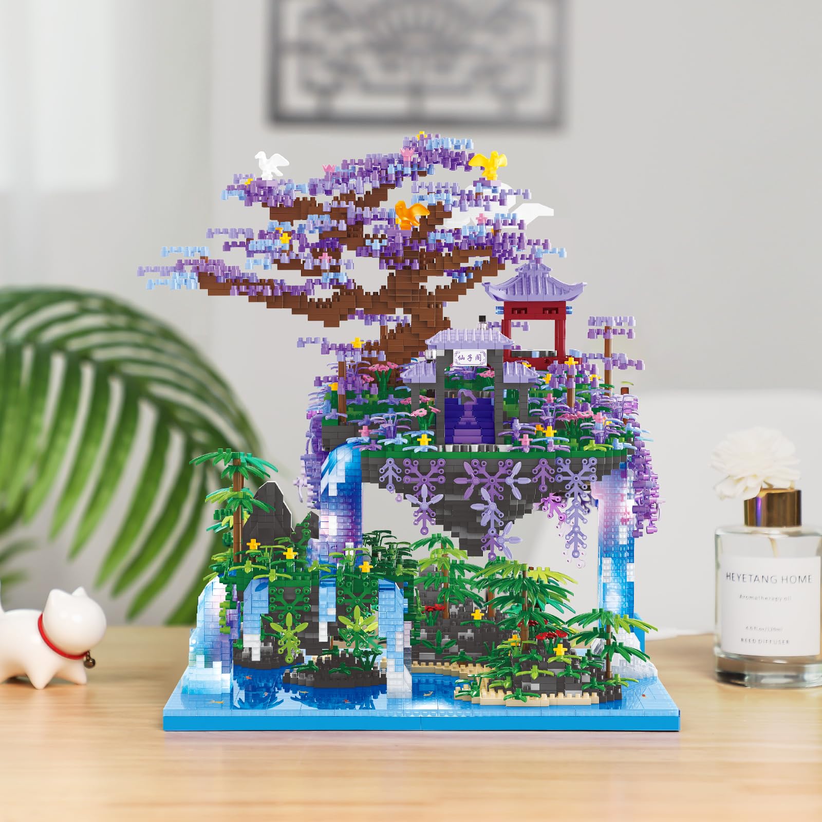 NEWABWN Chinese Moon Palace Pavilion Building Blocks Set - Micro Miniature Bonsai Tree House with String Lights and Flowers for Adults Teens 14+ (4574 Pieces)