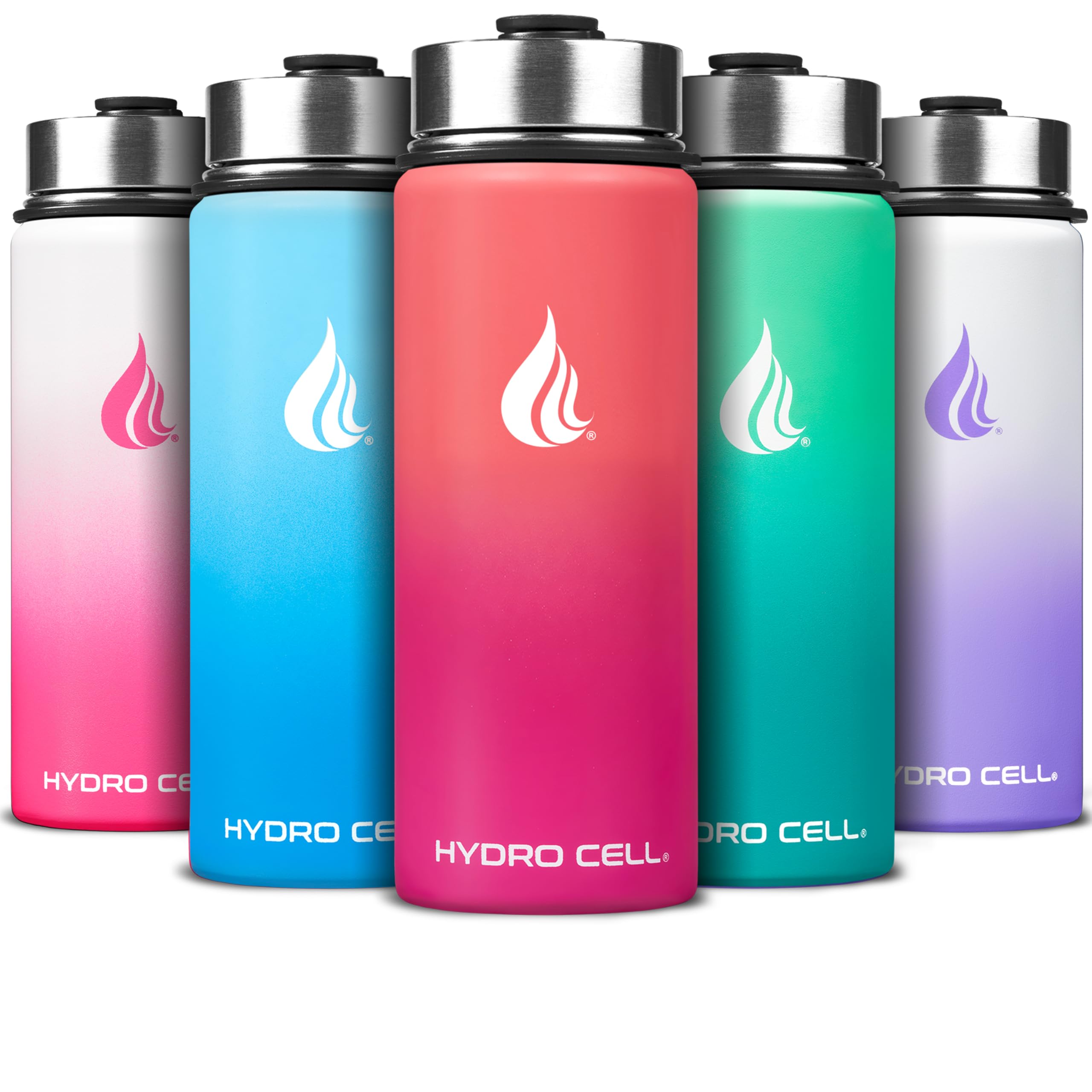 HYDRO CELL Stainless Steel Water Bottle w/Straw & Wide Mouth Lids (64oz 40oz 32oz 24oz 18oz 14oz) - Insulated Sweat Proof Sport Design (Coral/Punch - 18oz)