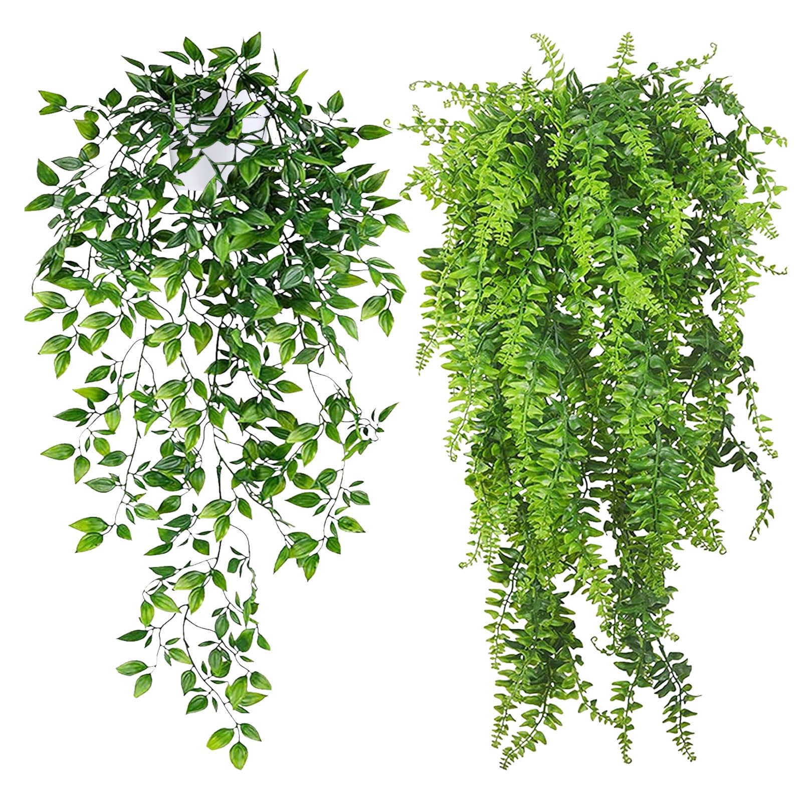INSANYJ Artificial Ivy Plant with Pot, Fake Hanging Plants Indoor Outdoor, Faux Trailing Greenery for Wall Bedroom Shelf Table Patio Decor (1+1 Green Fake Plants)